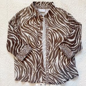 BROWN ZEBRA PRINT BUTTON UP SHIRT